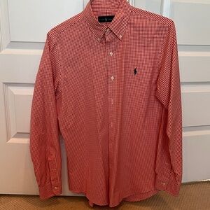 Ralph Lauren Men's Orange Gingham Shirt Classic Fit Size M